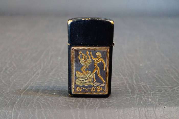 Zippo Slim Lighter Brass with Black Paint Lladro Flamenco Dancers **Good Condition**