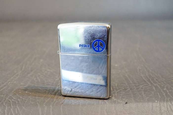 Zippo With Peace Sign Stainless Steel with Chrome Finish  **Great Condition**