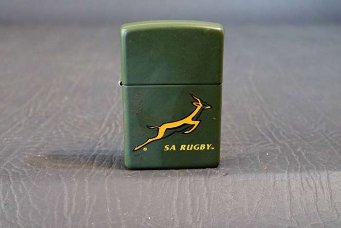 South African Rubgy Springboks Zippo Brass and Green Paint Finish  **Excellent Condition**