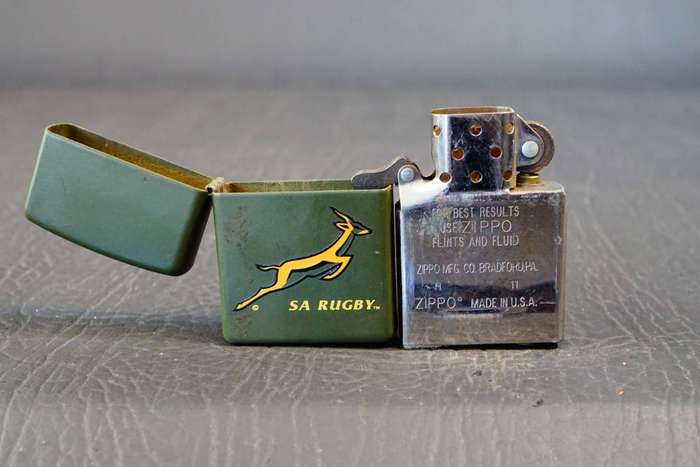 South African Rubgy Springboks Zippo Brass and Green Paint Finish  **Excellent Condition**