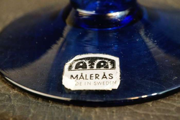 Maleras made in Sweden Blue Glass Candle Stick Holder **Excellent Condition**