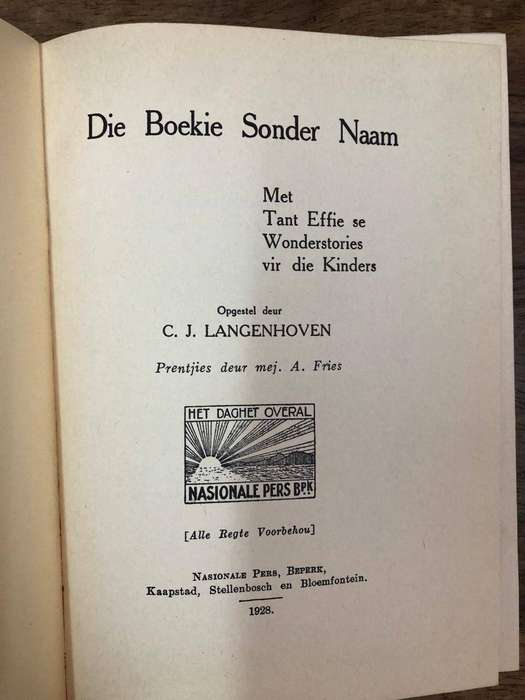 (First Edition) Die Boekie Sonder Naam - CJ Langenhoven (Hardcover with no dj)