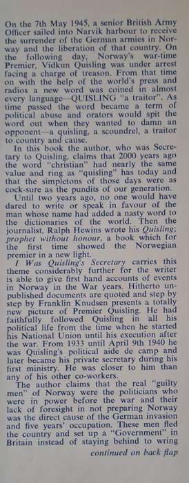 I was Quislings Secretary - Franklin Knudsen (Hardcover with DJ)