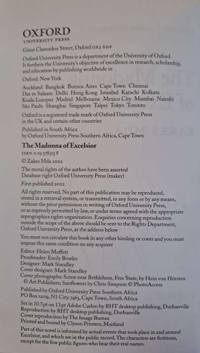 The Madonna of Excelsior. - Zakes Mda (Softcover) (Signed by Author)