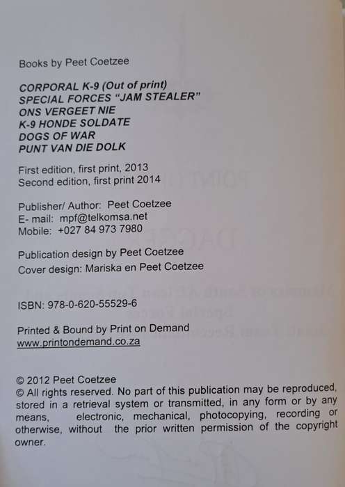 Point of the Dagger. - Peet Coetzee (Softcover) (Signed by Author)
