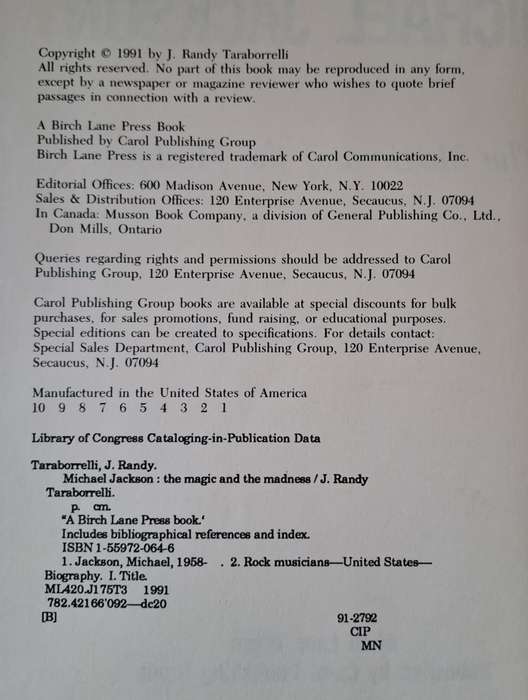 Michael Jackson "The Magic And The Madness - J Randy Taraborrelli (Hardcopy with DJ)