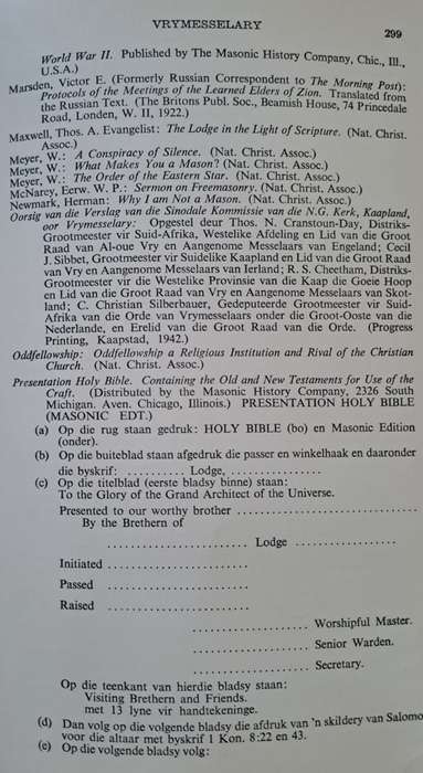 Vrymesselary sy geheime en gevare - F. N. Niekerk (Hard cover with no DJ)
