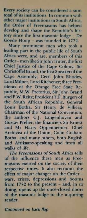 The Freemasons of South Africa - Dr A.A Cooper (Hard cover with DJ)