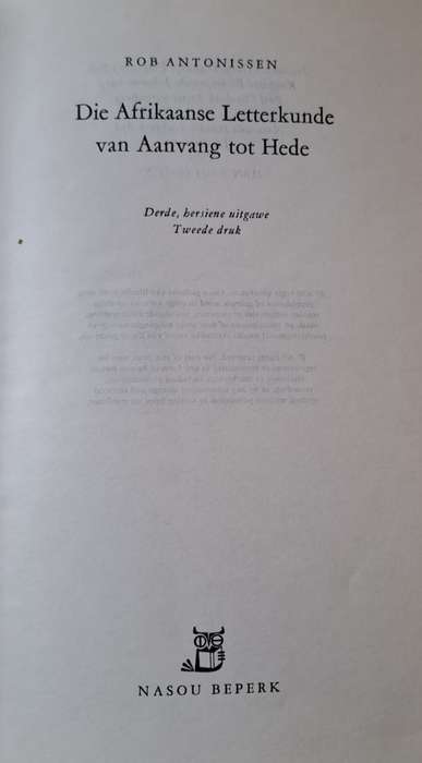 Die Afrikaanse Letterkunde van Aanvang tot Hede - Rob Antonissen (hard cover with dj)