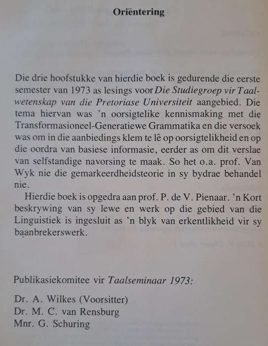 TGG: N Eerste Oorsig Taalseminaar 1973 - M.C.J. van Rensburg (hard cover with dj)