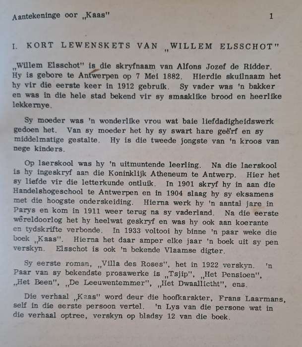 Aantekeninge oor Elsschot se Kaas - Study-Aids ( paperback)