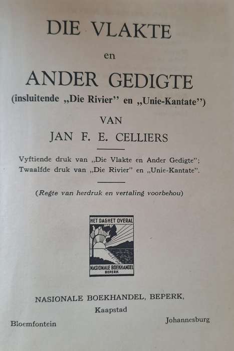 Die Vlakte en ander gedigte - Jan F. E. Celliers (hard cover with no dj)