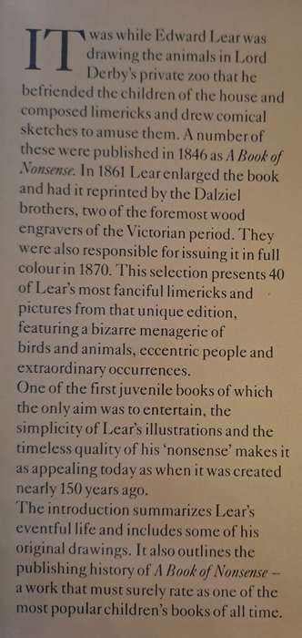 Book of Nonsense - Edward Lear's (hard cover with dj)