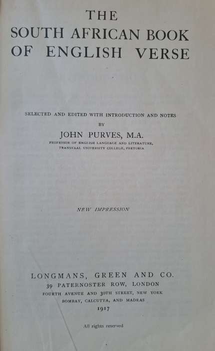 The South African book of English verse - John Purves (hard cover with no dj)