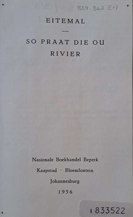 Eiteman so praat die ou Rivier (hard cover with no dj)