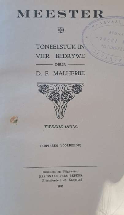 Meester - D. F. Malherbe (hard cover with no dj)