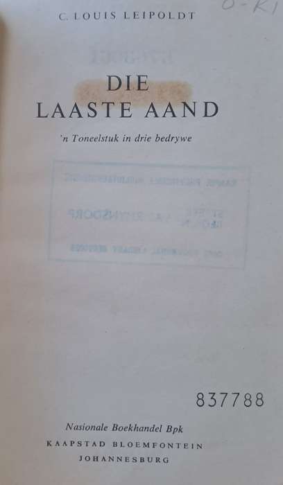 Die laaste aand - C. Louis Leipoldt (hard cover with no dj)