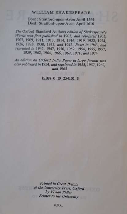 Shakespeare complete works - W. J. Craig M.A. (hard cover with dj)