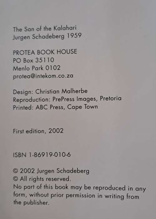 The San of the Kalahri - Jurgen Schadeberg (hard cover with no dj)