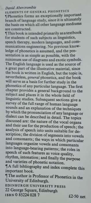 Elements of General Phonetics - David Abercrombie (Hard cover with dj)
