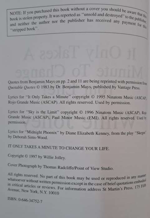 It only takes a minute to change your life - Willie Jolley (paperback)