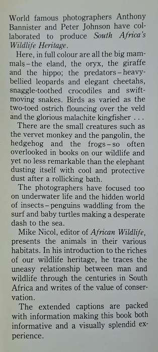 South Africa's wildlife heritage - Anthony Bannister   (Hard cover with dj)