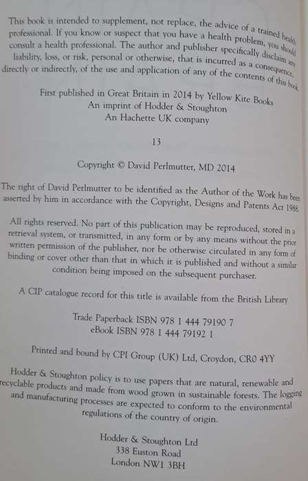 Grain Brain - Dr David Perlmutter (paperback)