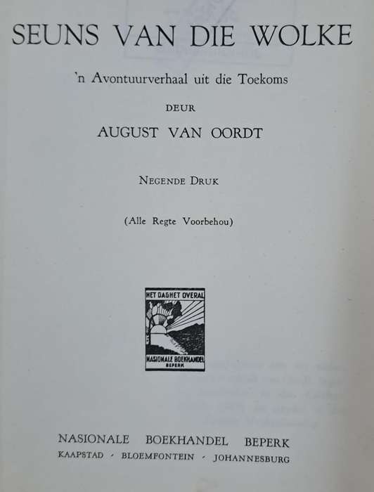 Seuns van die wolke - August van Oordt (Hard cover with no dj)