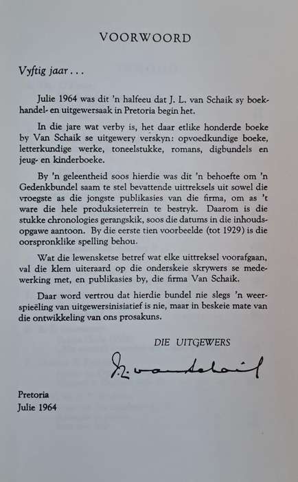 Vyftig Jaar - J. L. Van Schaik Beperk (Hard cover with no dj)