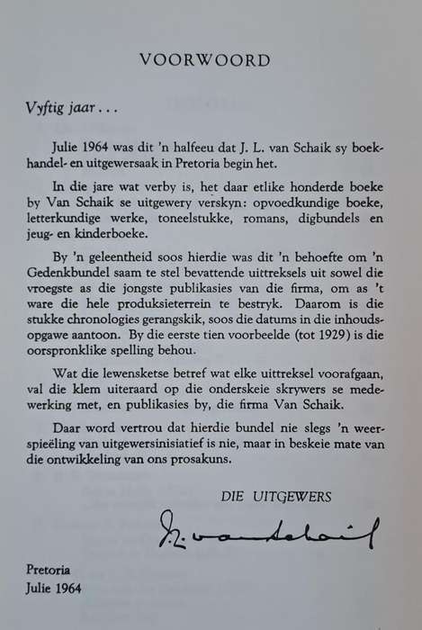 Vyftig Jaar - J. L. Van Schaik Beperk (Hard cover with no dj)
