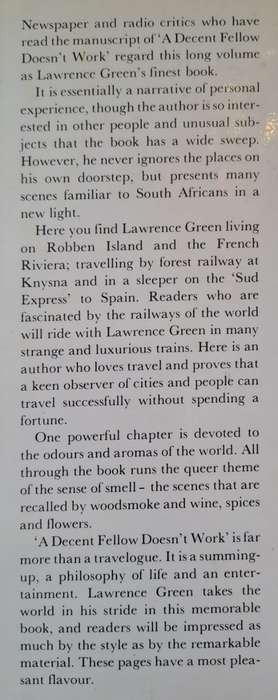 A Decent Fellow Doesn't Work. - Lawrence G Green. (Hardcover With DJ)