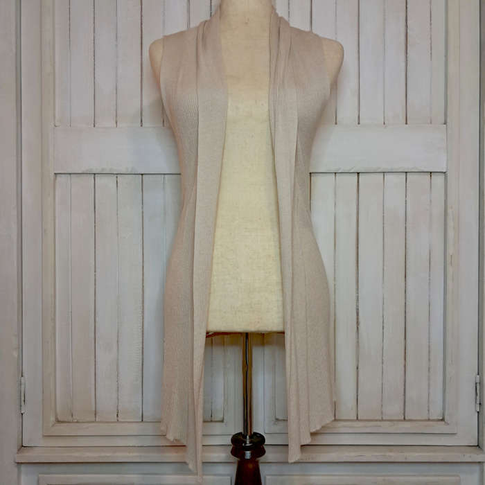 ANN TAYLOR (LOFT) WATERFALL-STYLE SLEEVELESS CARDIGAN/GILET - BIEGE