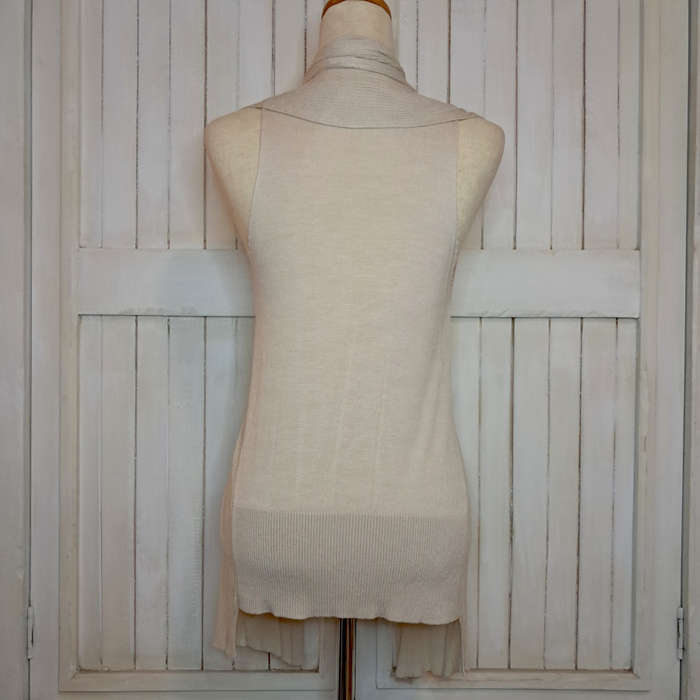 ANN TAYLOR (LOFT) WATERFALL-STYLE SLEEVELESS CARDIGAN/GILET - BIEGE