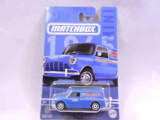 Matchbox AUSTIN MINI VAN 1965 ( Blue  Motor Spares ) Long Card  Like Hot Wheels