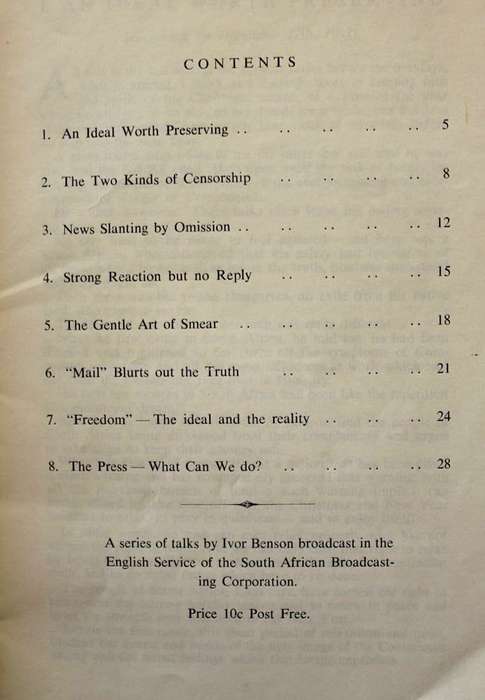 THE PROBLEM OF AN UNFREE PRESS - IVOR BENSON (1963) AN SABC PUBLICATION