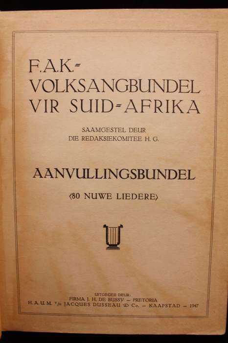 F.A.K. VOLKSANGBUNDEL VIR SUID-AFRIKA (1947)