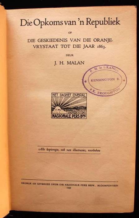 Die Opkoms van 'n Republiek. Die Geskiedenis van die Oranje-Vrystaat - J. H. Malan