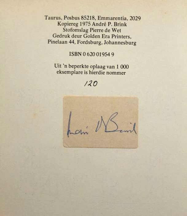 'N OOMBLIK IN DIE WIND - ANDRE P. BRINK (SIGNED LIMITED EDITION)