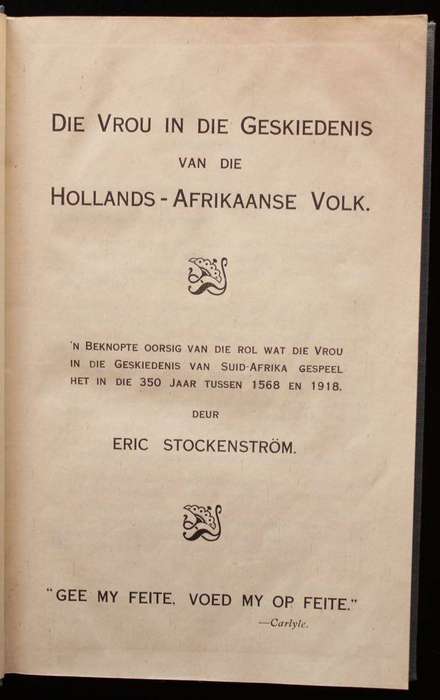 DIE AFRIKAANSE VROU - ERIC STOCKENSTROM (1921)