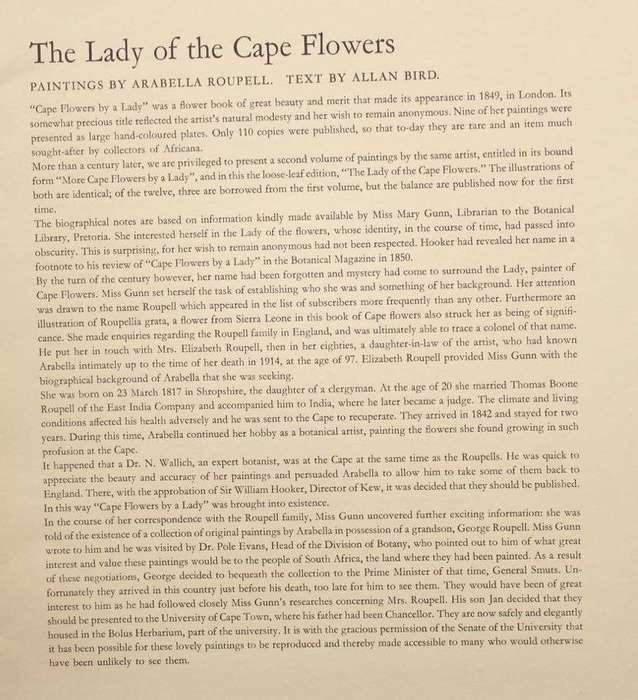 THE LADY OF THE CAPE FLOWERS - ARABELLA ROUPELL, ALLAN BIRD (TEXT) - 12 PLATES