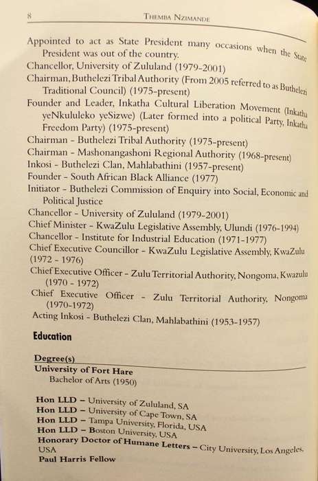 THE LEGACY OF PRINCE MANGOSUTHU BUTHELEZI - THEMBA NZIMANDE (INSCRIBED BY BUTHELEZI)