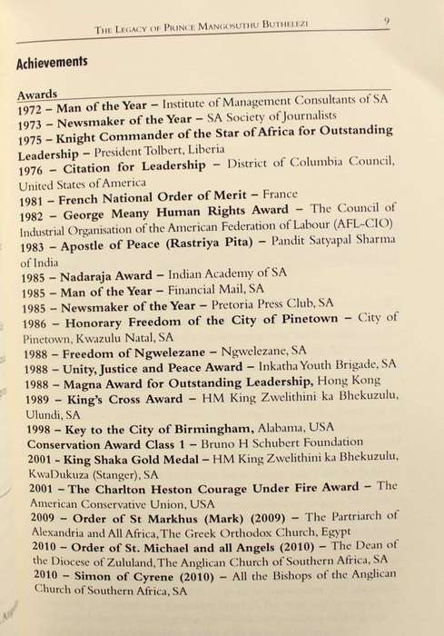 THE LEGACY OF PRINCE MANGOSUTHU BUTHELEZI - THEMBA NZIMANDE (INSCRIBED BY BUTHELEZI)