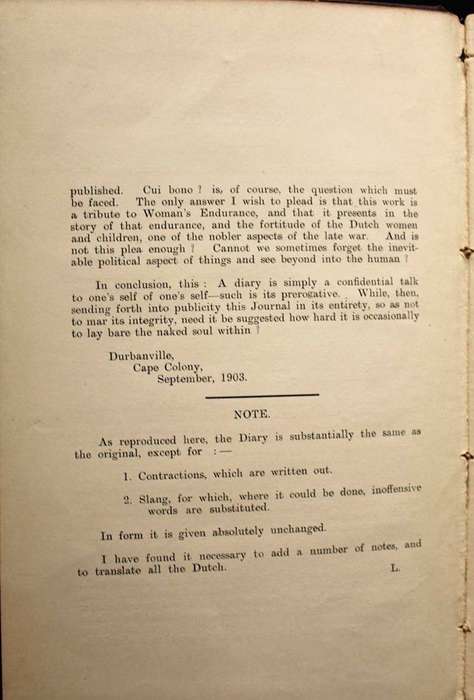 WOMAN'S ENDURANCE (1904) - A DIARY OF LIFE IN ONE OF THE CONCENTRATION CAMPS DURING THE BOER WAR