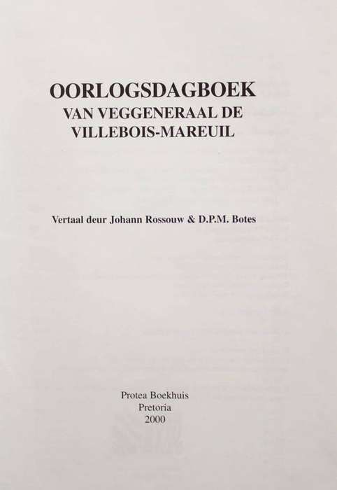 OORLOGSDAGBOEK VAN VEGGENERAAL DE VILLEBOIS-MAREUIL (2000) - ANGLO-BOEREOORLOG