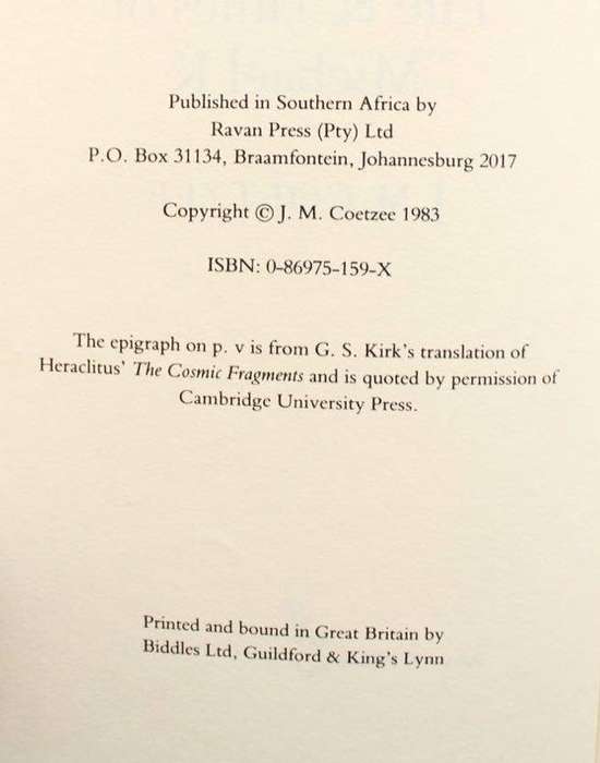 LIFE & TIMES OF MICHAEL K - J.M. COETZEE (1983)