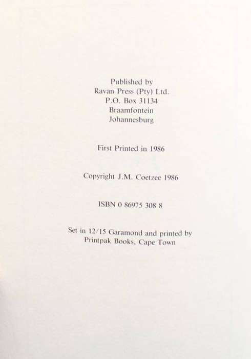 FOE - J.M. COETZEE - FIRST EDITION 1986