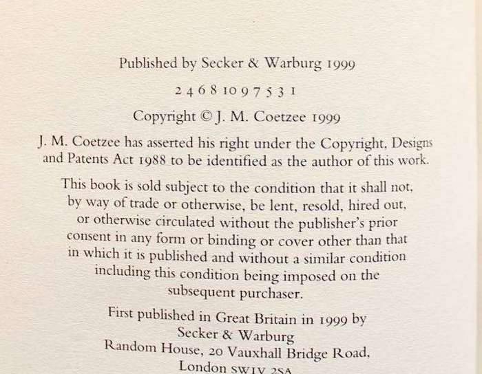 DISGRACE - J.M. COETZEE - TRUE FIRST EDITION 1999 (BIDDLES PRINTING) - BOOKER PRIZE WINNING NOVEL