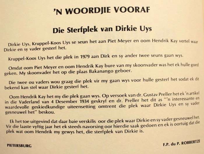 DIE STERFPLEK VAN DIRKIE UYS - F.P. DU P. ROBBERTZE