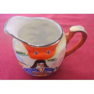 PART ORIENTAL HAND PAINTED COFFEE/TEA SET WITH GILT MILK JUG - SUGAR POT - SAUCER