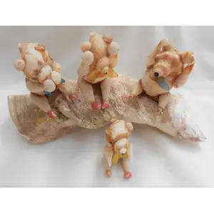 SEASHELL `SEE NO EVIL-HEAR NO EVIL-DO NOT EVIL TEDDIES ON A ROCK WITH BABY TEDDY